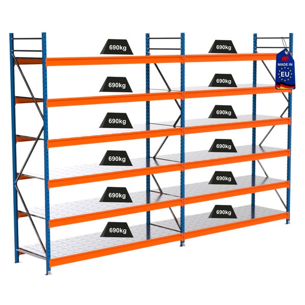 Regalsystem mit mehreren Ebenen und einer Traglast von 690 Kilogramm je Ebene