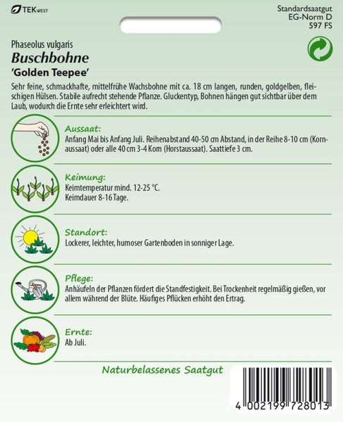 Buschbohne Golden Teepee Samenpackung
