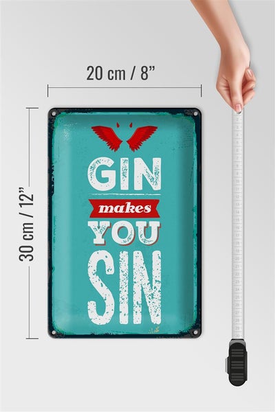 Blechschild Spruch Gin makes you Sin Devil Hell 20x30cm