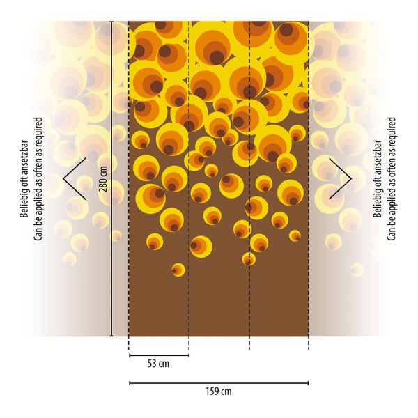 Grafik einer Tapete mit Kreismuster und Maßangaben