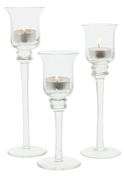 FRANK FLECHTWAREN | Kerzenhalter, 3er Set, GLAS, Ø innen 3,5 cm, Höhe 18 cm, 22 cm, 25 cm, ohne Kerzen