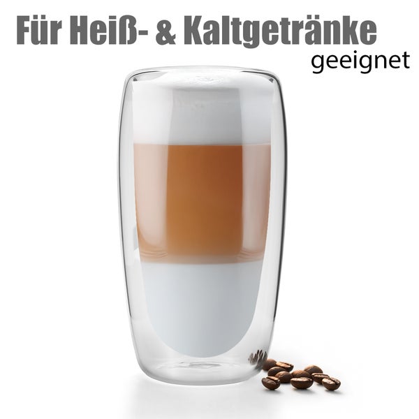 Big Dean Kaffeegläser aus doppelwandigem Borosilikatglas, 350 Milliliter, 2 Stück, thermoisolierend und spülmaschinengeeignet.