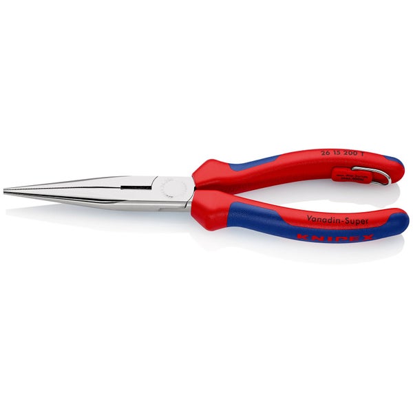 Knipex Flachrundzange mit Schneide/Befestigungsöse verchromt, mit Mehrkomponenten-Hüllen, mit integrierter Befestigungsöse zum Anbringen einer Absturzsicherung 200 mm - 2615200TBK