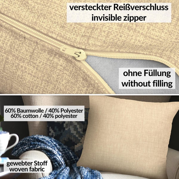 Kissenhülle Creme 60x60cm ohne Füllung Leinenoptik