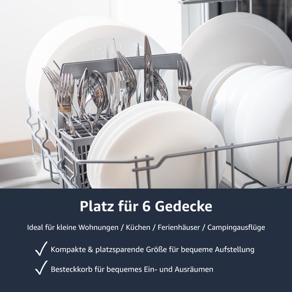 homeX Tischgeschirrspüler Mini Geschirrspüler 6 Programme Spülmaschine klein 6 Maßgedecke Aquastop GST6AE-S