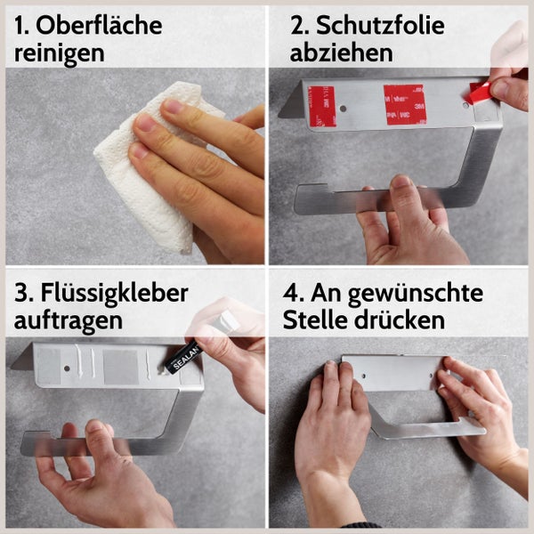 DEKAZIA® Toilettenpapierhalter ohne Bohren Edelstahl | Klopapierhalter ohne Bohren | Klorollenhalter ohne Bohren Klopapierhalter WC Papier Halterung Toilettenpapierhalter mit Ablage WC Rollenhalter