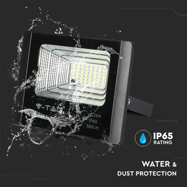 V-TAC VT-25W - Solar-Flutlicht - 12W - Schwarz - IP65 - 550 Lumen - 6000K
