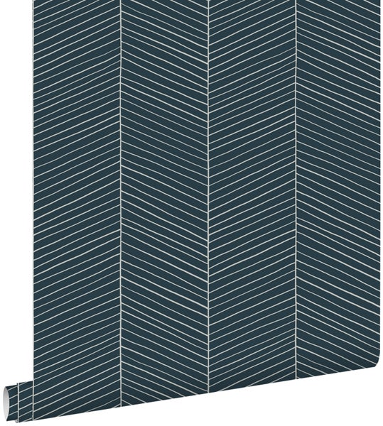 ESTAhome Tapete Fischgrätmuster Dunkelblau - 53 cm x 10.05 m - 139109