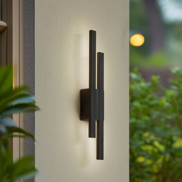 Lindby LED Wandleuchte außen Sakari (spritzwassergeschützt (Modern) in Schwarz aus Aluminium (2 flammig, ) - Außenwandleuchten Wandlampe Led Außenlampe Outdoor für Außenwand/Hauswand