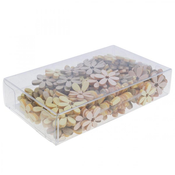 Dekoblumen aus Holz in transparenter Verpackung