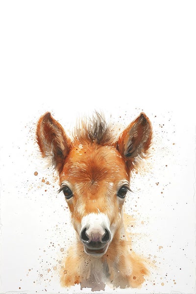 Aquarellmalerei eines Fohlens im Hochformat