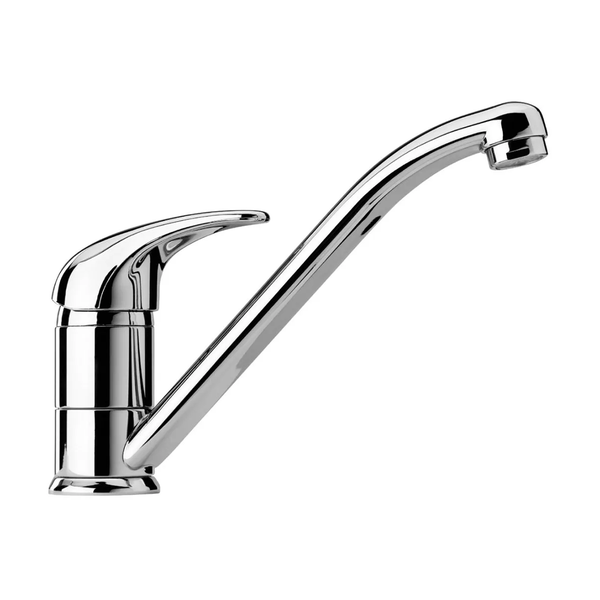 Einhand-Spültischarmatur aus glänzendem Chrom mit gebogenem Auslauf und Bedienhebel.