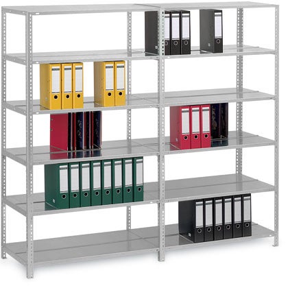PROREGAL Aktenregal Schraubsystem Grundregal HxBxT 255 x 100 x 60 cm 8 Ebenen Fachlast 90 kg Mit Deckboden Beidseitig Nutzbar Verzinkt