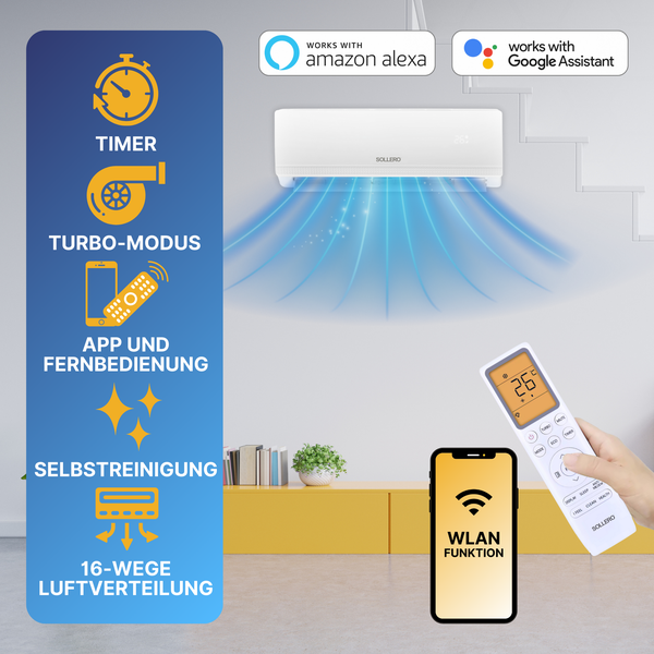 Sollero Klimagerät Split Klimaanlage 12000BTU R32 3,5kW WLAN