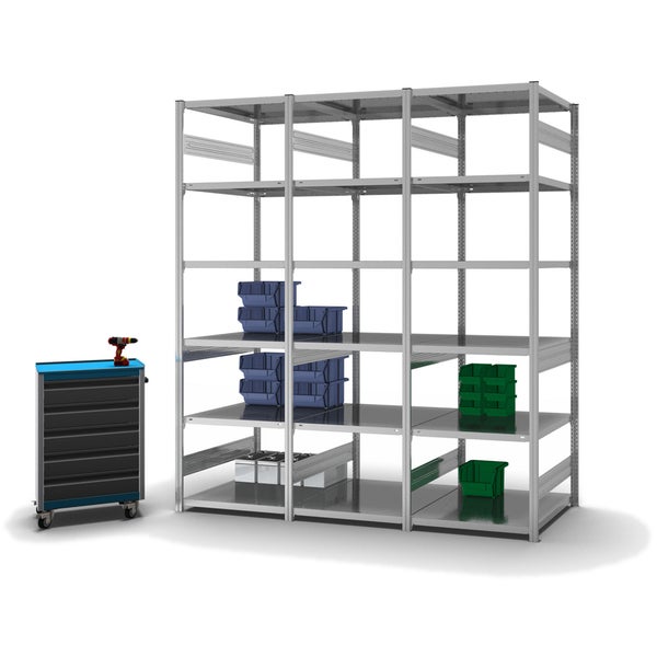 PROREGAL Fachbodenregal Stecksystem T-Profil Heavy-Duty Grundregal HxBxT 250 x 75 x 80 cm 6 Ebenen Fachlast 330 kg Beidseitig Nutzbar Verzinkt