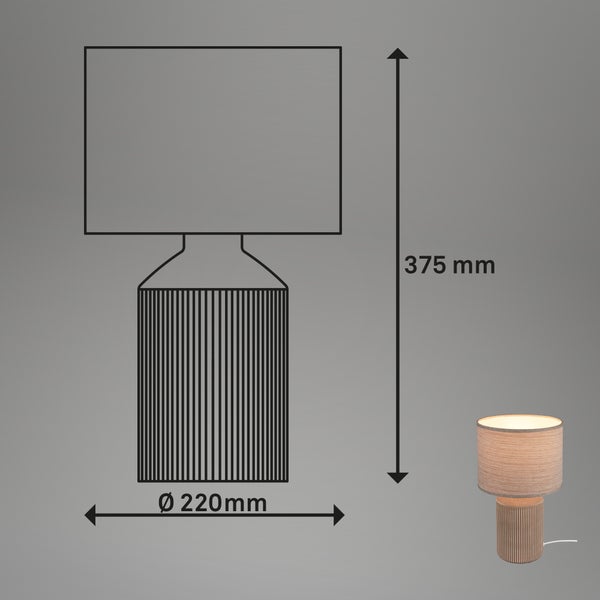 Technische Zeichnung einer Tischleuchte mit den Maßen Höhe 375 Millimeter und Durchmesser 220 Millimeter.