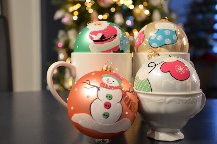Set American Diner 50er Jahre, 4-teilig, creme glanz/mintgrün matt/weiß glanz/rosa matt, 8cm, 4 Stck., Weihnachtsbaumkugeln, Christbaumschmuck, Weihnachtsbaumanhänger