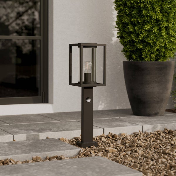Lucande Außenleuchte Ferda mit Bewegungsmelder (spritzwassergeschützt (Modern) in Schwarz aus Aluminium (1 flammig, E27) - Wegeleuchte Pollerleuchte Wegelampe Sockelleuchte