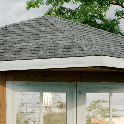 Alpholz 5-Eck Gartenhaus Monica Gartenhaus aus Holz in Pinie, Holzhaus mit 28 mm Wandstärke, Blockbohlenhaus mit Montagematerial imprägniert 3x3m