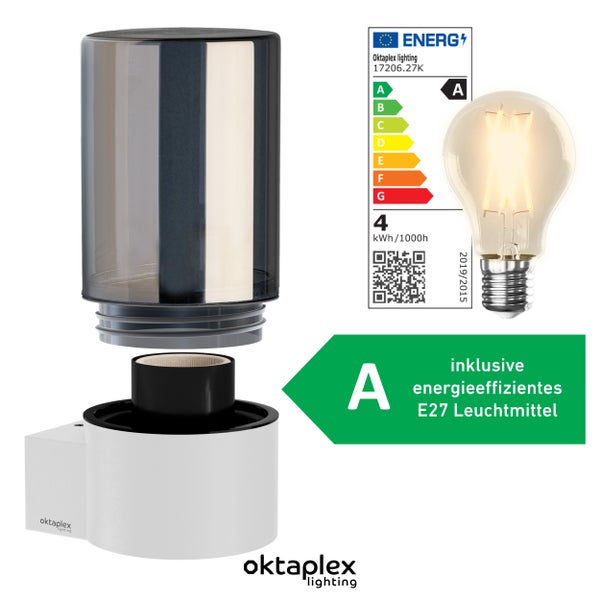 Oktaplex Puno Wandleuchte Außen 2700K E27 806lm mit Rauchglas IP44 Aluminium für Wandmontage elegant Wandlampe modern Außenleuchte