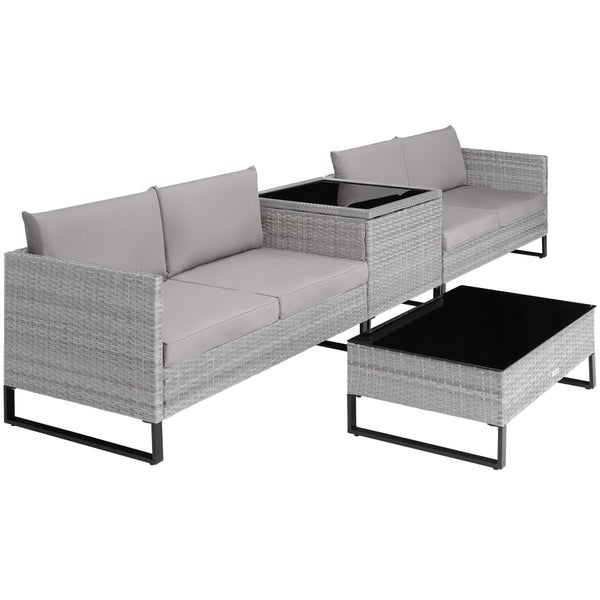 Gartenmöbel Set mit Rattanoptik, bestehend aus Sofa, Tisch und Hocker