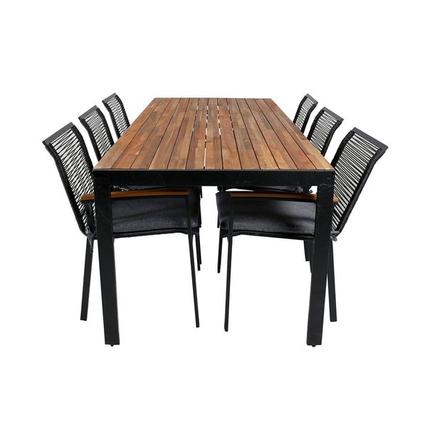Bois Gartenset Tisch 90x205cm und 6 Stühle Dallas schwarz, natur. 90 X 205 X 76 cm
