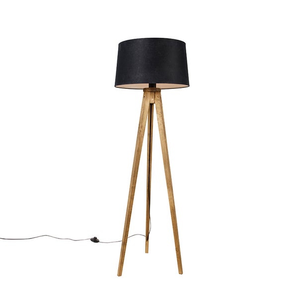 Ländliches Stativ Vintage Holz mit schwarzem Leinenschirm 45 cm - Tripod Classic