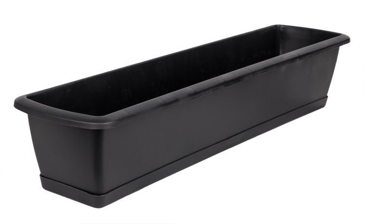 BigDean Blumenkasten mit Untersetzer 80 cm lang anthrazit - aus PP-Kunststoff - Balkon Pflanzkasten schmal Balkonkasten