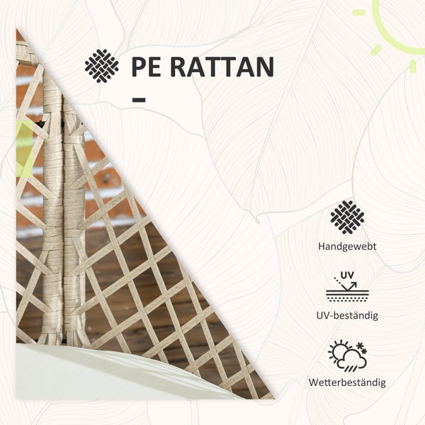 Outsunny Rattan Gartenmöbel-Set 3-tlg., Gartengarnitur mit Couchtisch, 2 Stühlen, Balkonmöbel-Set mit Kissen, Gartensitzgruppe für Balkon, Terrasse, Khaki