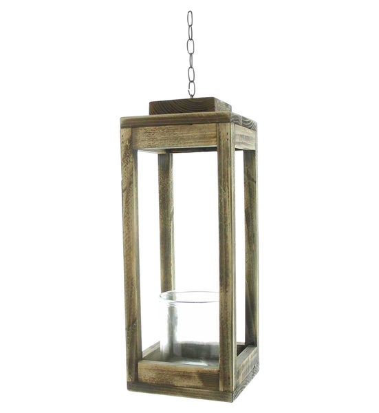 FRANK FLECHTWAREN | Laterne Shabby-Chic, 16,5 x 16,5 x 43 cm, Glas Ø 12 x 12 cm, HOLZ, GLAS, METALL,