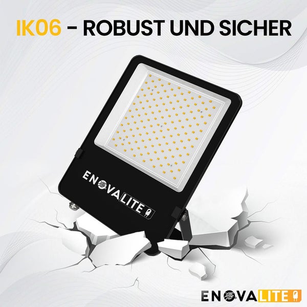 Enovalite Logo. LED-Strahler IK06 robust und sicher.
