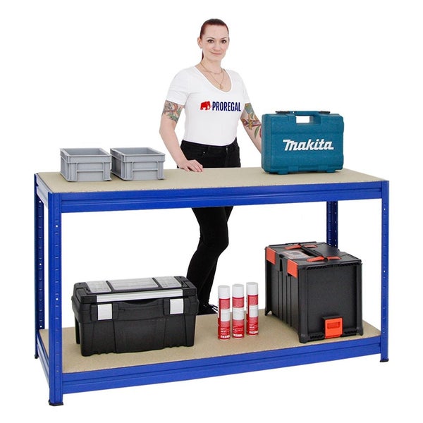 PROREGAL Mega Deal 2x Höhenverstellbare Werkbank Dino HxBxT 90 x 160 x 60 cm Traglast 600 kg Blau