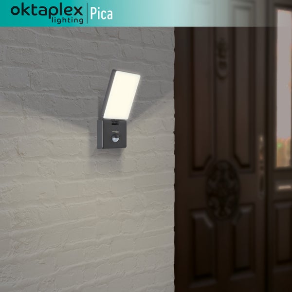 LED Außenlampe mit Bewegungsmelder Wandlampe mit schwenkbaren Leuchtkopf 10W 800lm IP65 Wandleuchte Anthrazit 230V