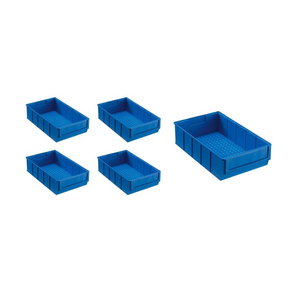 PROREGAL SparSet 5x Blaue Indurstriebox 300 B HxBxT 8,1 x 18,3 x 30 cm 3,4 Liter Sortimentskasten