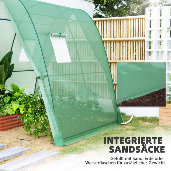 Outsunny Gewächshaus mit Rolltür, 2 Fernster, winterfest Foliengewächshaus aus Stahl, Treibhaus für Balkon, Garten, Tomatenhaus 180 x 180 x 200 cm, Tomatengewächshaus für Tomaten, Gemüse, Blumen, Grün
