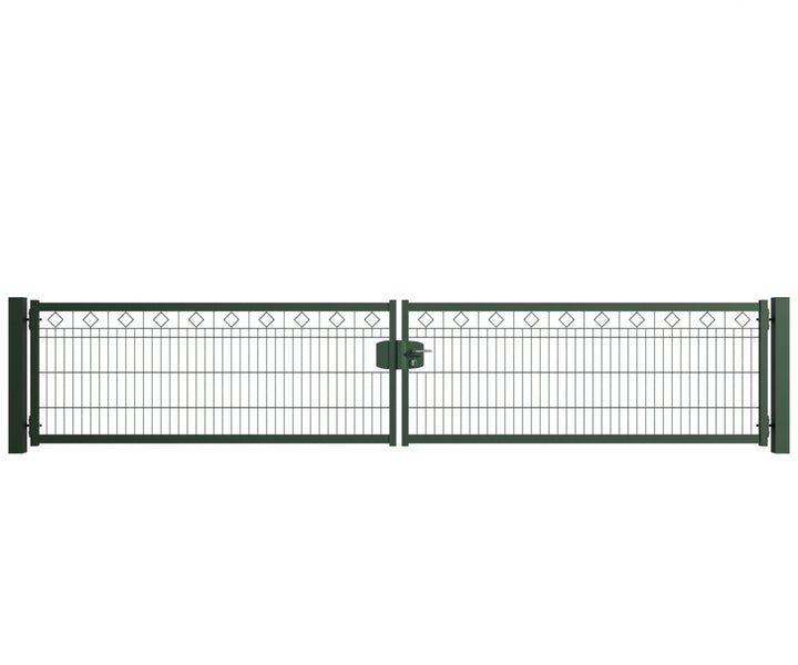 Doppeltor aus Metall mit Gitterfüllung und Rautenmuster