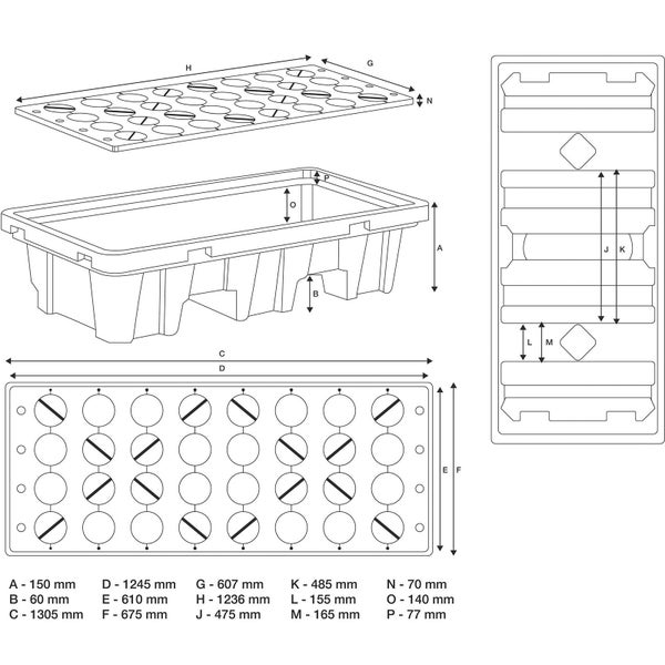 Technische Zeichnung eines Pflanzkastens mit Maßen