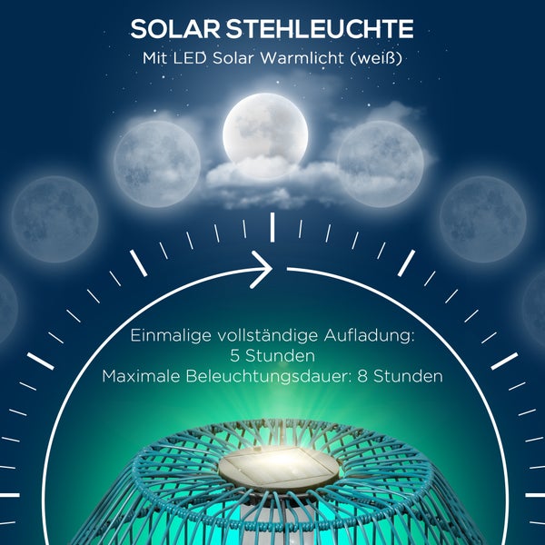 Outsunny Solarleuchte, 45L x 45B x 31H cm, Stahl, PE Rattan, blaugrün