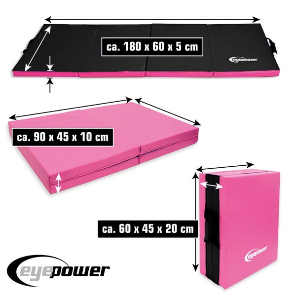 180x60 Klappbare Gymnastikmatte - 5cm dicke Turnmatte Pink Schwarz