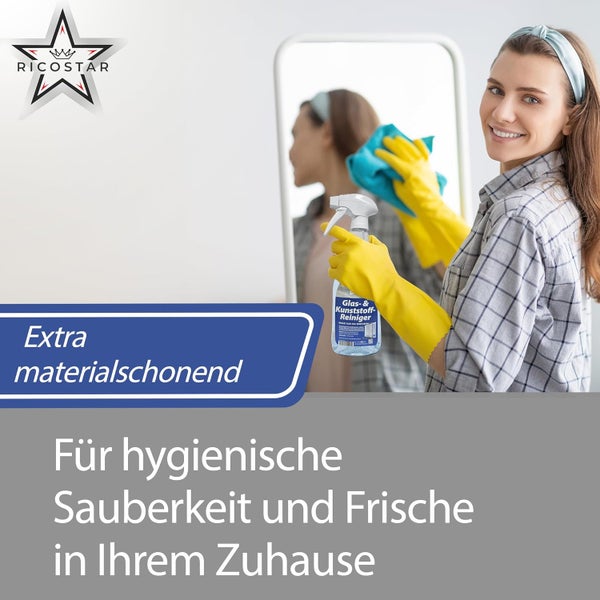 Ricostar 2in1 Glas- & Kunststoffreiniger 500 ml – Scheibenreiniger für streifenlosen Glanz & Sauberkeit – Glasreiniger für Fenster, Spiegel, Autoscheiben & Kunststoffflächen – Effektiv gegen Schmutz