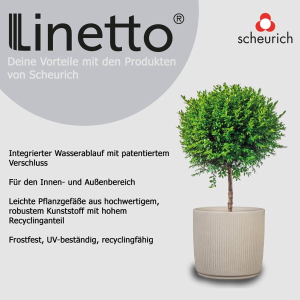 Scheurich Linetto 47, Pflanzgefäß/Blumentopf/Pflanzkübel, rund,  aus Kunststoff Farbe: Sand, 46.6 cm Durchmesser, 42.6 cm hoch, 62 l Vol.
