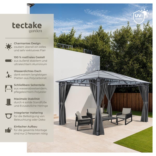 Gartenpavillon tectake Caracas inklusive 8 Heringen mit Aluminiumgestell, pulverbeschichtet grau