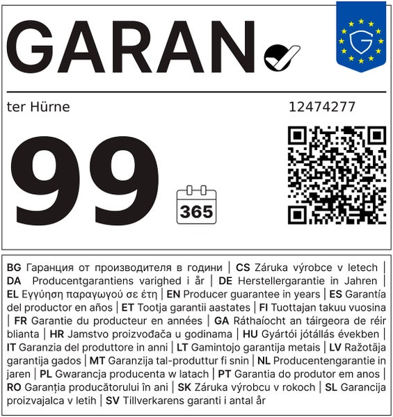 ter Hürne Herstellergarantie von 99 Jahren für das Produkt mit der Nummer 12474277.