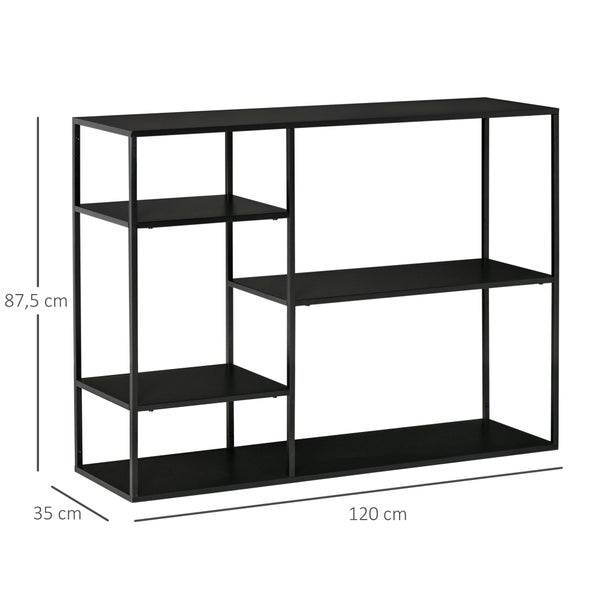 HOMCOM Standregal Bücherregal Lagerregal Aktenregal mit 5 offenen Fächern Küchenregal Metall Schwarz 120 x 35 x 87,5 cm