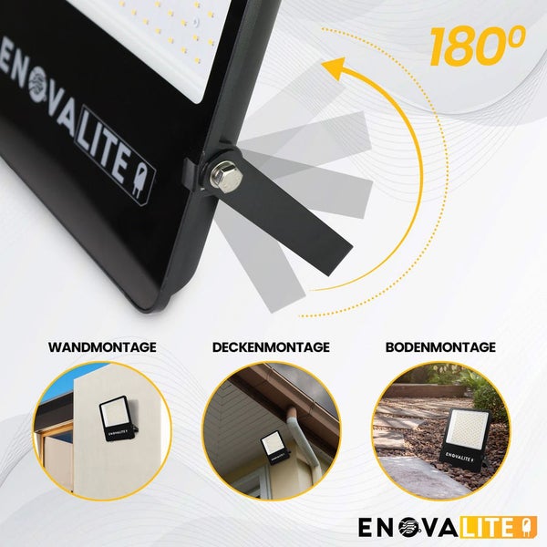 Enovalite Strahler mit 180 Grad Einstellwinkel und Montagemöglichkeiten für Wand, Decke und Boden