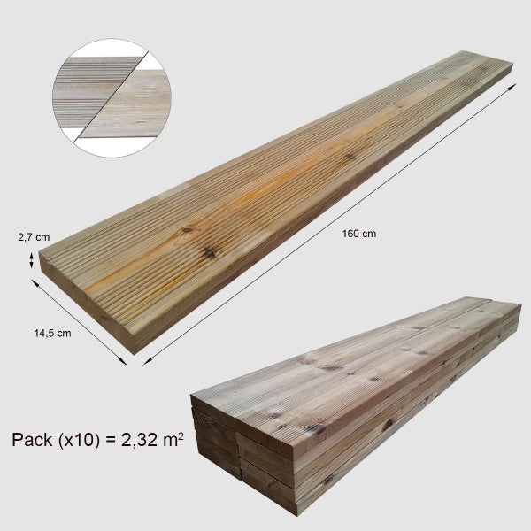 Terrassendiele aus Holz, 160 cm lang, Pack mit zehn Dielen ergibt 2,32 m²