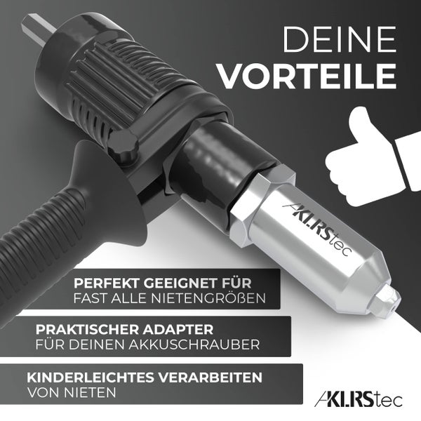 KLRStec® Nietenzangen-Blindnietadapter – Nietaufsatz für Akkuschrauber und Bohrmaschinen