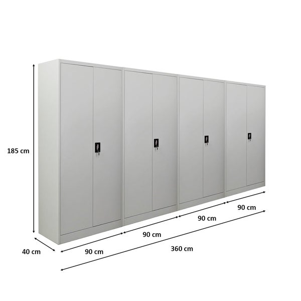 PROREGAL Mega Deal 4x Flügeltürenschrank ELEPHANT HxBxT 185 x 90 x 40 cm 4 Fachböden Lichtgrau