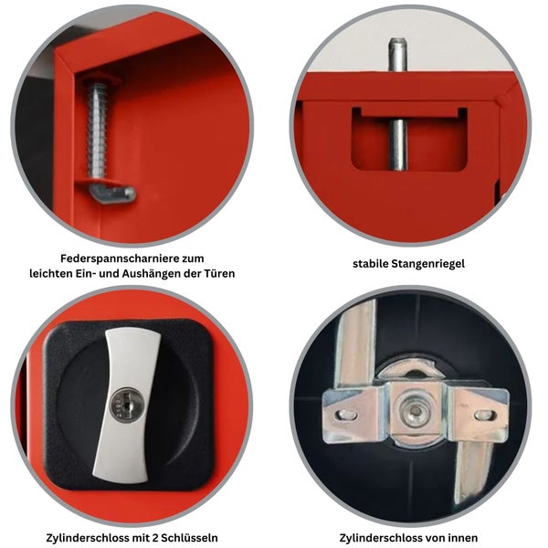 PROREGAL Stahlschrank Bee 5 Fachböden HxBxT 195 x 92 x 50 cm Verzinktes & Verstärktes Fachbodenmaterial Grau & Rot