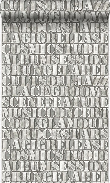 Origin Wallcoverings Tapete alte eiserne Druckbuchstaben Grau - 53 cm x 10.05 m - 347593